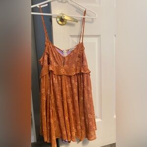 Rust Floral Ruffle Sundress Romper